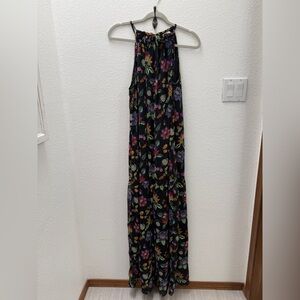 World Market Black with Vibrant Color Florals Halter Maxi Dress size L/XL